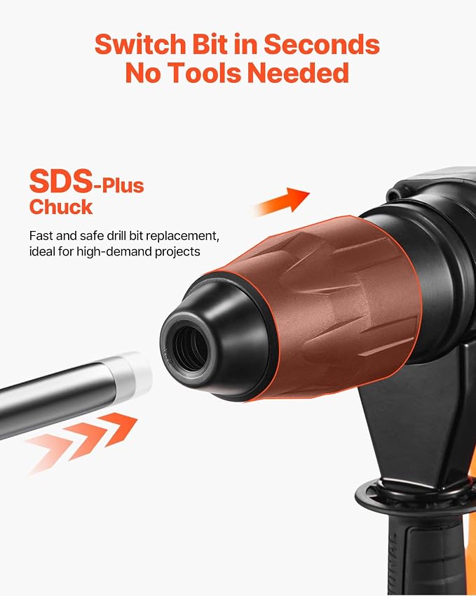VEVOR 1-9/16 Inch SDS-Max Rotary Hammer Drill, 13Amp Corded Drills, Heavy Duty Chipping Hammers w/Vibration Control & Safety Clutch, Electric Demolition Hammers Variable Speed, Power Tool For Concrete