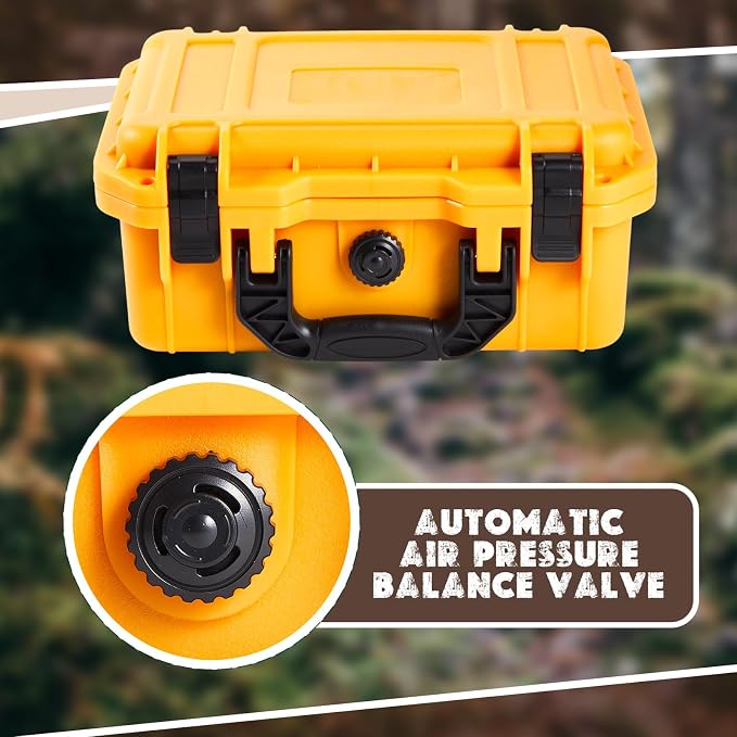 Relaxweex 1 Pcs Waterproof Hard Case with DIY Customizable Foam Insert Portable Protective Case with Knife for Camera Drones Equipments Tools Test Instruments(Yellow,14.3 x 11.4 x 4.5 Inch)
