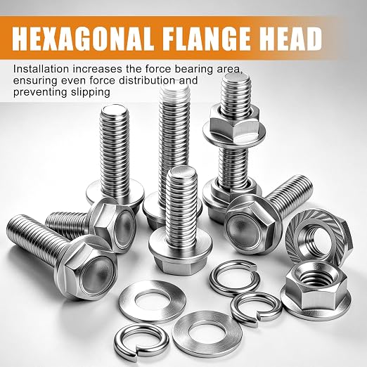 mankk 200PCS Flange Head Bolts Assortment Kit M8x1.25 Bolt (Length 16/20/25/30/35mm) Metric Bolt Stainless Steel Hex Head Bolts and Serrated Flange Nuts Kit Full Thread M8 Bolt