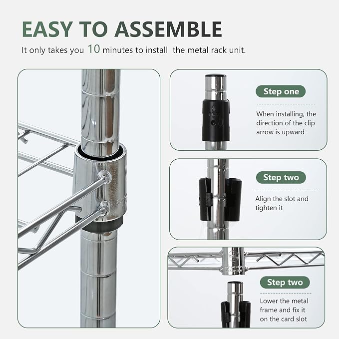 BestOffice | 5-Tier Wire Storage Shelves with Wheels | 14x30x60 | Chrome | Adjustable Racks | Heavy-Duty Metal Shelf, Holds Upto 220 lbs | No-Tool Assembly | Ideal for Home & Garage Shelving