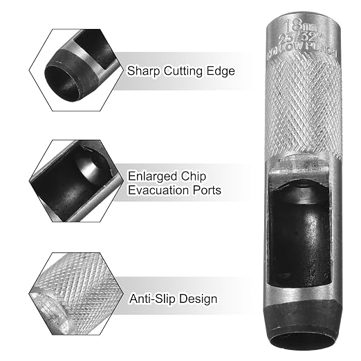 HARFINGTON 2pcs Leather Round Hole Punch, 18mm Hollow Hole Puncher Cutter Carbon Steel Circle Hole Punching Cutting Tool for Belt/DIY Leather Craft