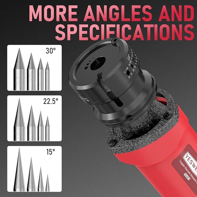 YESWELDER Tungsten Electrode Sharpener Grinder with Acrylic Dust Cover For TIG welding, Handheld Electric, 110V TIG Welding Rotary Tool With Flat Grinding Block & Cut-Off Slot, 4 Sizes 3 Angles