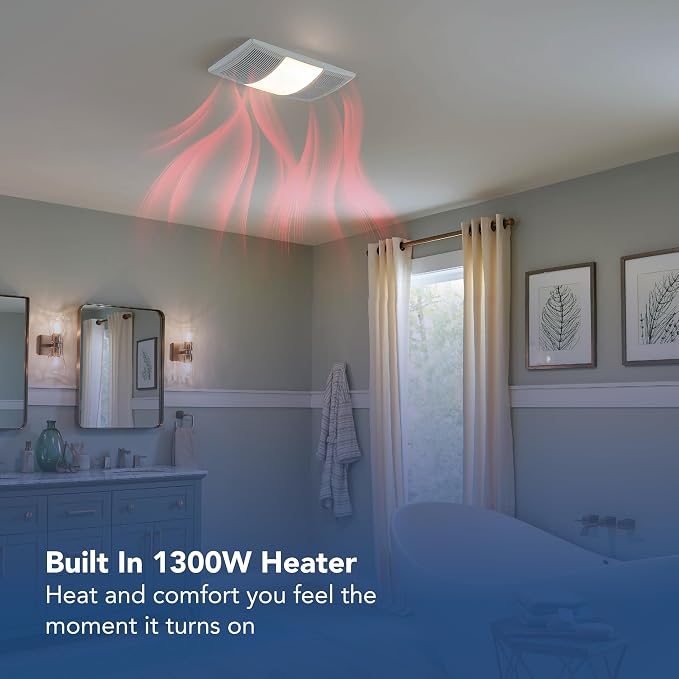 Broan-NuTone Bathroom Exhaust Fan with Heater Quiet 1.5 Sones, 80 CFM and 3-Level CCT Lighting, Powerful Ventilation and Warm Comfort for Any Bathroom