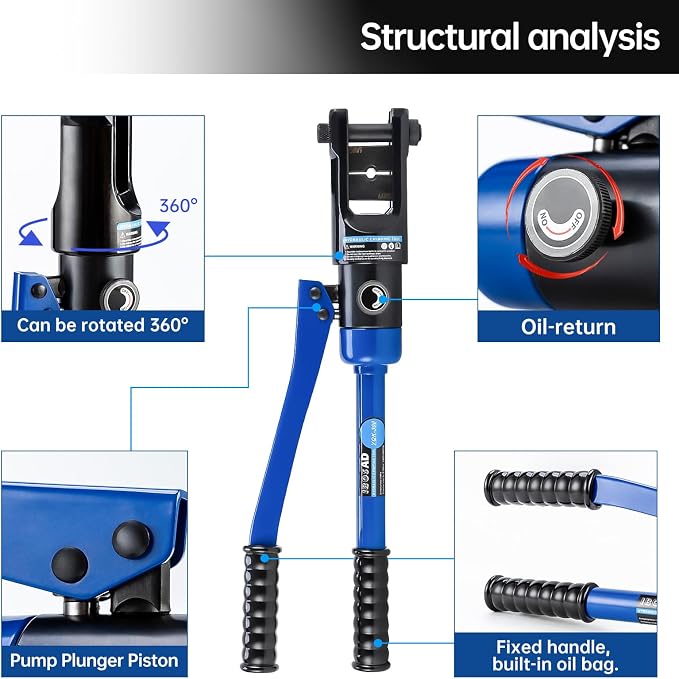 Industrial Hydraulic Cable Lug Crimper (16 TON) 8 AWG to 600 MCM Electrical Terminal Cable Wire Tool Kit with 13 Die Sets