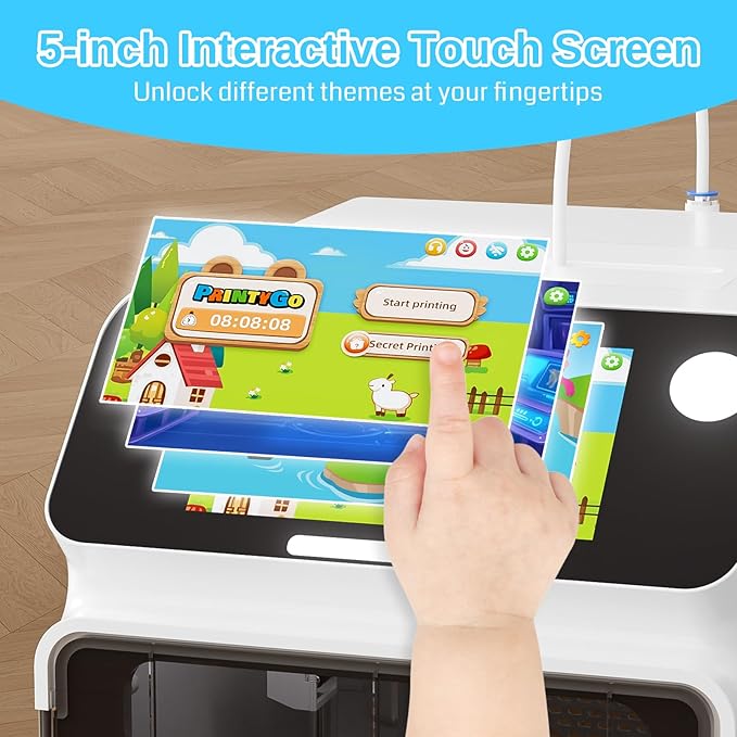 SainSmart PrintyGo Mini 3D Printer for Kids, 600mm/s Auto Leveling Printer for Beginners with 5" Touch Screen, 1500+ Models, Child-Safe Design, Wi-Fi/App Control, Pre-Assembled for STEM Learning Gift