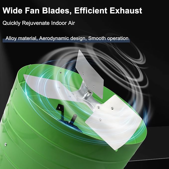 Criditpid 16 Inch Gable Mount Vent Attic Fan, Exhaust Ventilation Fan with Adjustable Thermostat for Gable, Home, Shed, Garage, Portable Building, 3.4A, 1075RPM, 2801CFM, Green.