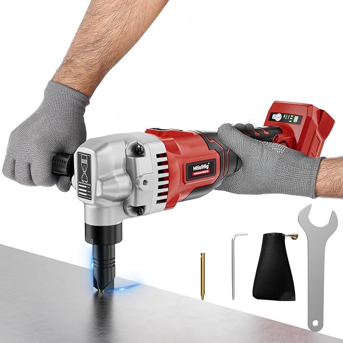 MtiolHig Cordless Metal Nibbler Compatible with Milwaukee 18V Battery,18-Gauge Electric Nibbler with Assist Handle & 2 Blades, 1900RPM Brushless Metal Cutter for Stainless Steel(Tool Only)