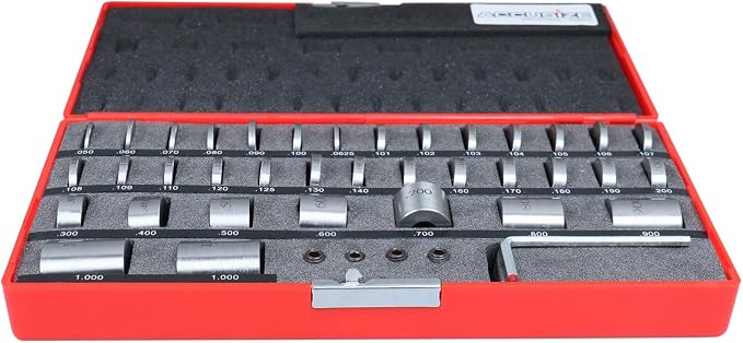 Accusize Industrial Tools 36 Pc Steel Spacer Block Set in Fitted Case, 3604-7001 | Hardened and Lapped HRC 57-60 Blocks, 3/4 in Dia, 1/4-28 ID Thread, Connecting Screws and Fitted Case