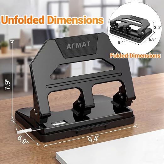 AFMAT Heavy Duty 3 Hole Puncher, 40-Sheet Paper Punch Heavy Duty, 50% Reduced Effort Three Hole Punch, 10K+ Uses, Metal Hole Puncher 3 Ring w/Large Tray, Bulit-in S.S. Paper Guide HPX2(Black)