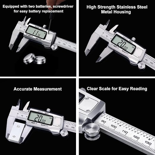 Kynup Digital Caliper 0-8 inch, Caliper Measuring Tool with Large LCD Screen, Stainless Steel, Full Turn Off,Switch from Inch Metric Fraction, Micrometer Caliper Digital for Household, DIY