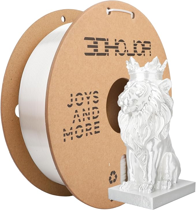 3DHoJor Silk PLA Filament 1.75mm, PLA Filament 1.75mm Silk Shiny 3D Printer Filament, 1kg Cardboard Spool (2.2lbs), Dimensional Accuracy +/- 0.03 mm, Fit Most FDM Printer（White）