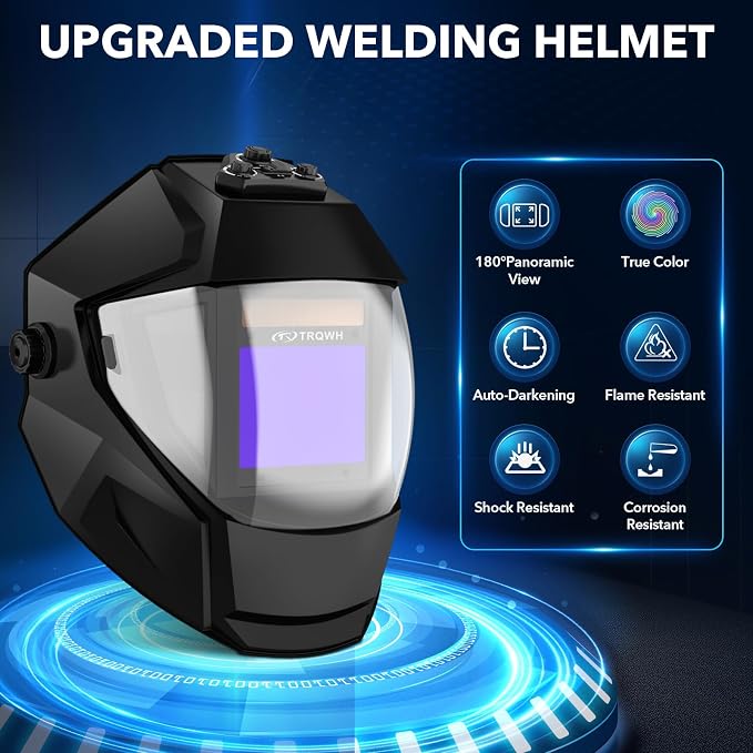TRQWH Panoramic View Welding Helmet Auto Darkening Welding Hood True Color 4 Arc Sensor Welding Mask Large Viewing 3.94" x 3.15" Wide Shade 4/5-9/9-13 Weld Helmet for TIG MIG ARC Weld (Black)