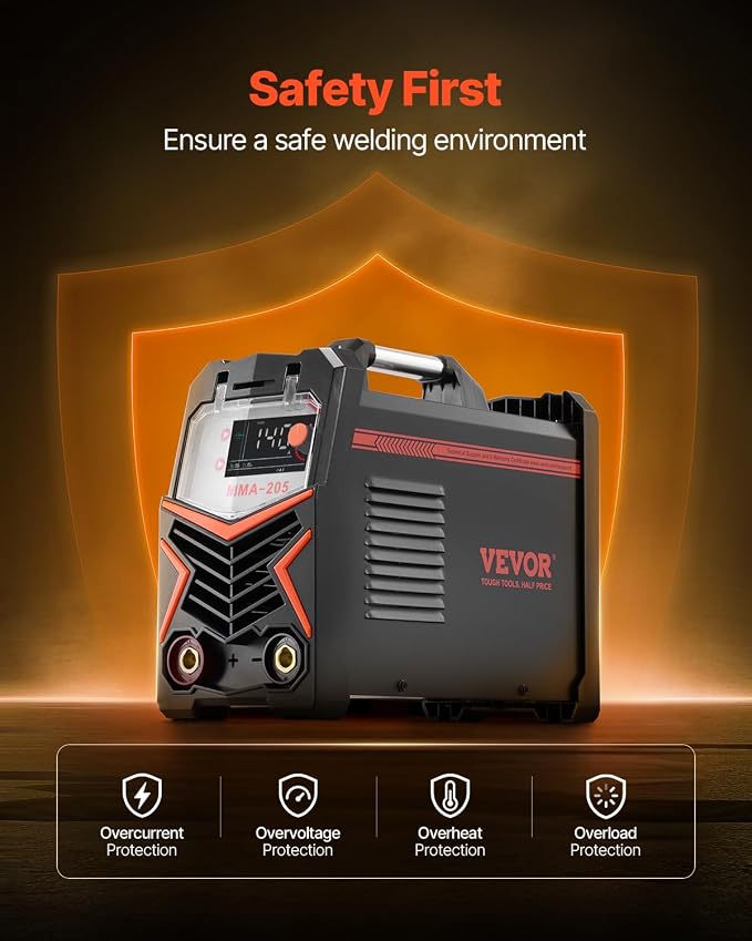 VEVOR MMA Welder, 205A 2-in-1 MMA Lift TIG Stick Welding Machine, 110/220V Dual Voltage IGBT Inverter Welder Machine with Digital Display, Hot Start Arc Force Anti-Stick (Lift Torch Not Included)