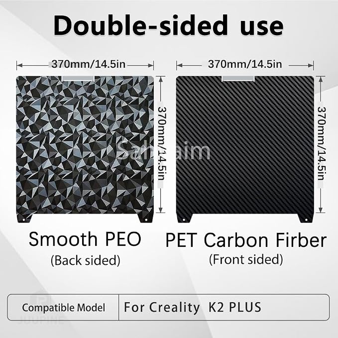 370x370mm K2 Plus Build Plate, Double-Sided PEO PET Build Plate Printing Bed Platform for Creality K2 Plus 3D Printer,Flexible Spring Steel Sheet Without Magnetic Base for Creatily K2 Plus