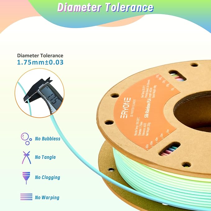 ERYONE PLA Filament 3D Printer Filament Multicolor 1.75mm +/- 0.03mm, PLA Filament 250g Spool, Matte Rainbow Macaron