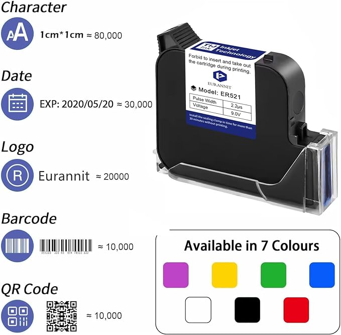 Original Black Ink Cartridge ER521, 72ml Quick Dry Solvent Ink Replacement for 1inch/25.4mm Handheld Inkjet Printer E15-1 /E16-1 /E11-1 /E50