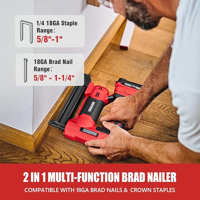ALLOYPOWER 18 Gauge Nail Gun Battery Powered, 2 in 1 Cordless Brad Nailer/Electric Stapler with 2.0Ah Battery and Charger,1000pcs Nails and 500pcs Staples Included for Home Improvement & Woodworking