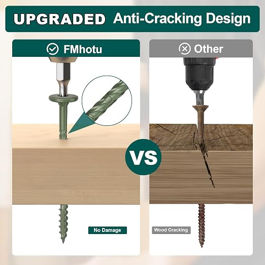 FMhotu #14 Heavy-Duty Wood Screws, Star Drive Deck Screws, Rust Resistant Timber Screws for Timber/Log/Landscaping Wood (4-1/2 Inch,100Pcs,Green)