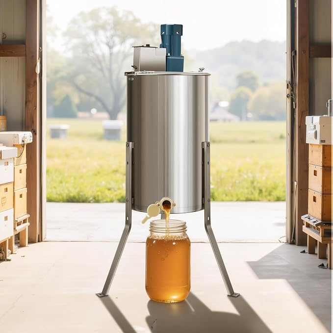 VEVOR Electric Honey Extractor, 3 Frame Honey Extractor with Transparent Lid, Stainless Steel Honeycomb Drum Spinner, Height Adjustable, Honeycomb Extraction Equipment for Beekeeping