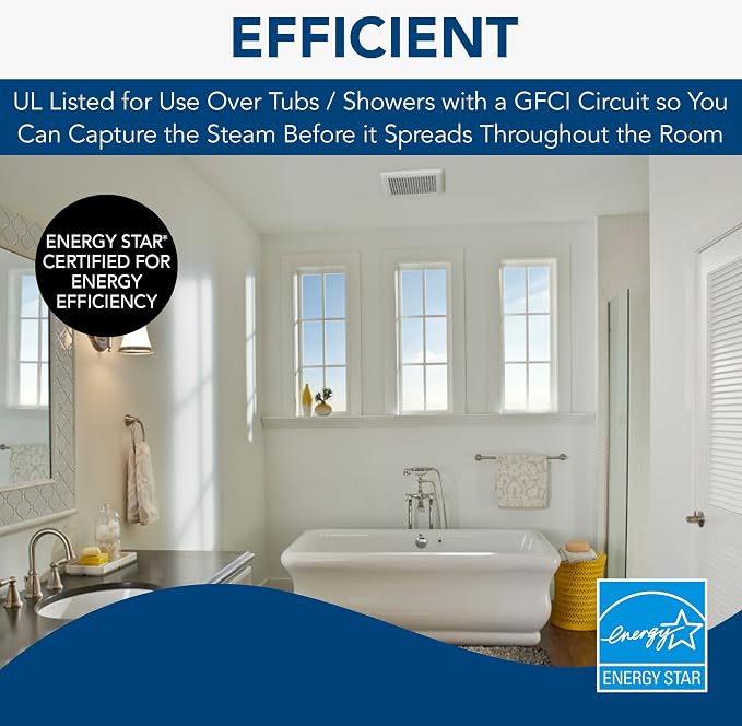 Broan-NuTone AE50 Ventilation Fan with Roomside Installation, ENERGY STAR Certified, Ceiling or Wall Mount, 50 CFM, 0.5 Sones, White