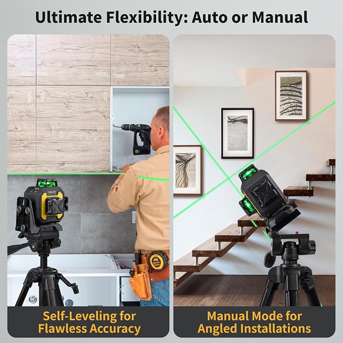 Firecore 360 Laser Level with 60" Tripod, Self-Leveling Green Lazer Leveler Tool for Construction Home Renovation, Outdoor Pulse Mode, Adjustable Brightness, Rechargeable Battery & Magnetic Bracket