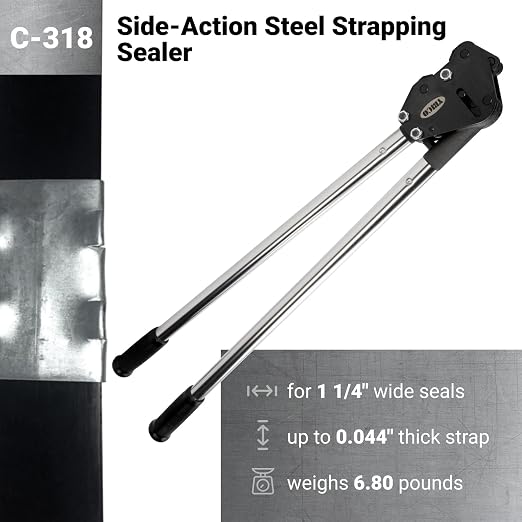 IDL Packaging C-318 Double-Notched Side-Action Sealer/Crimper for 1 1/4" Steel Strapping – Hard and Durable Steel Construction – Professional Gear with High-Strength Sealing Action