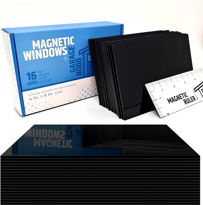 Strong & Glossy Magnetic Garage Door Windows - Fits 1 Car Garage - Looks Like Real Window Panels/Faux Panes - Decorative Hardware Kit - Easy to Align & Will Never Fall (Upgraded Magnets) | 16pcs 4"X6