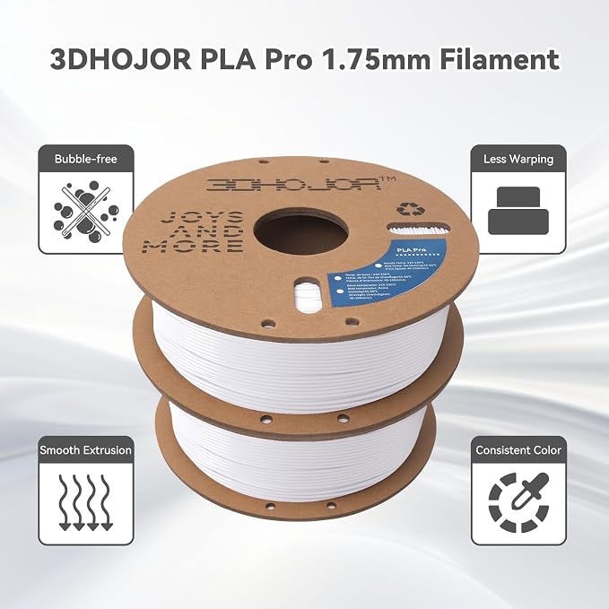 3DHoJor PLA Pro PLA+ Filament 1.75mm 3D Printer Filament Bundle 1kg*2 (4.4lbs) Dimensional Accuracy +/- 0.03 mm-2 Pack Cold White