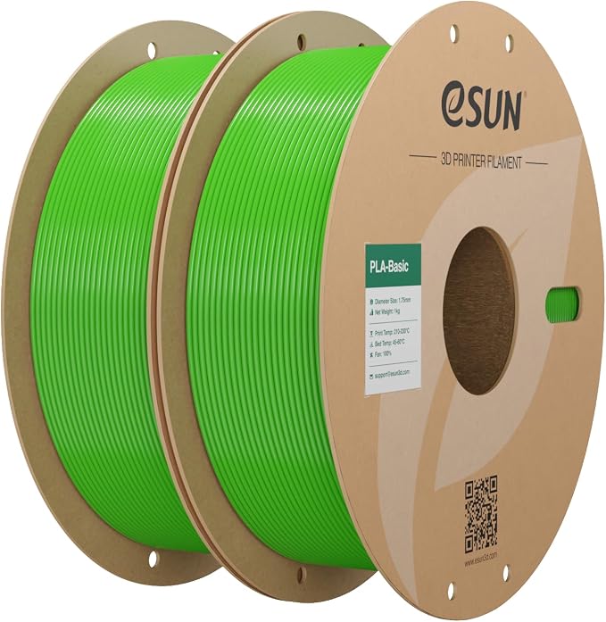 eSUN PLA Basic Filament 1.75mm, 3D Printer Filament High Speed PLA for Fast Printing, 1KG per Spool, 2 Spools High Speed 3D Printing Filament, Green