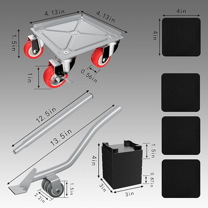 MYUEA Furniture Dolly,Furniture Movers with 5 Wheels,Carbon Steel Panel Heavy Duty Dolly,Maximum Load 1800LBS,Furniture Lifter with 5 360° Rotatable Rubber Universal Wheels(Silver,4.1x4.1 in)