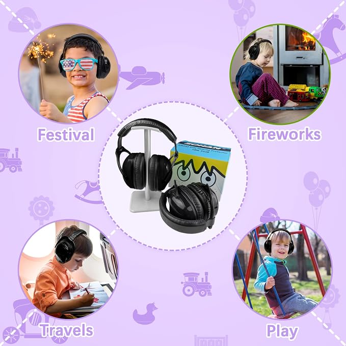 ZOHAN Kids Ear Protection 2 Pack, 25dB NRR Noise Cancelling Headphones for Kids, with Pillowy Pads, for Monster Truck, School, Autism, Sensory, Fireworks, Concerts, Events (Black+Black)