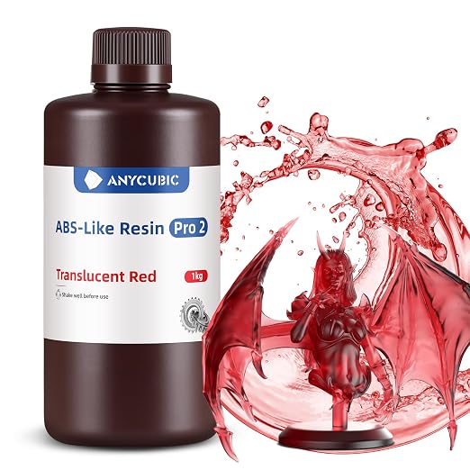 ANYCUBIC ABS-Like Resin Pro 2, Upgraded 8K 3D Printer Resin with Enhanced Strength and Toughness, High Precision, Low Odor, Wide Compatibility for All LCD Resin 3D Printers (Clear Red, 1kg)