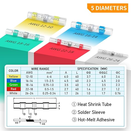 150PCS Solder Seal Wire Connectors, Heat Shrink Wire Connectors Kit, Waterproof Heat Shrink Butt Connectors for Marine Automotive Boat Truck RV Wiring, AWG 22-18, 1 Sizes, Blue