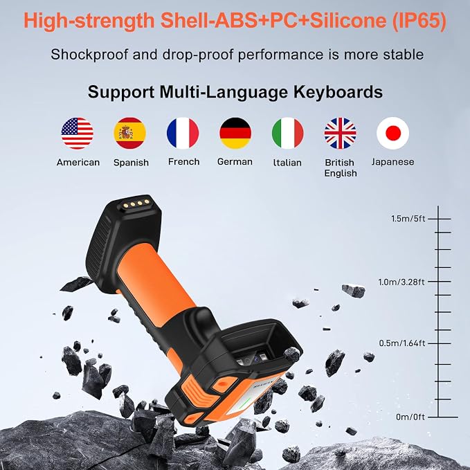 KUIIYER 1D QR 2D Industrial Barcode Scanner with Upgraded Charging Dock, Wireless Bluetooth Professional Bar Code Scanners, USB Plug & Play Handheld Barcode Reader for iPhone, Android, Computers & POS