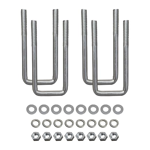 A.A Square U Bolts with Hardware for Boat Trailer, Electro-Galvanized Steel, 1/2" Diameter x 2-1/8" x 6-5/16" for 2x4 Beam (4 Pack)