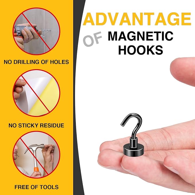 DIYMAG Magnetic Hooks, 30Lbs Facilitate Hook Neodymium Magnet Hooks with Nickel Coating for Cruise，Kitchen, Home, Workplace, Office and Garage etc, 10 Packs (Black)