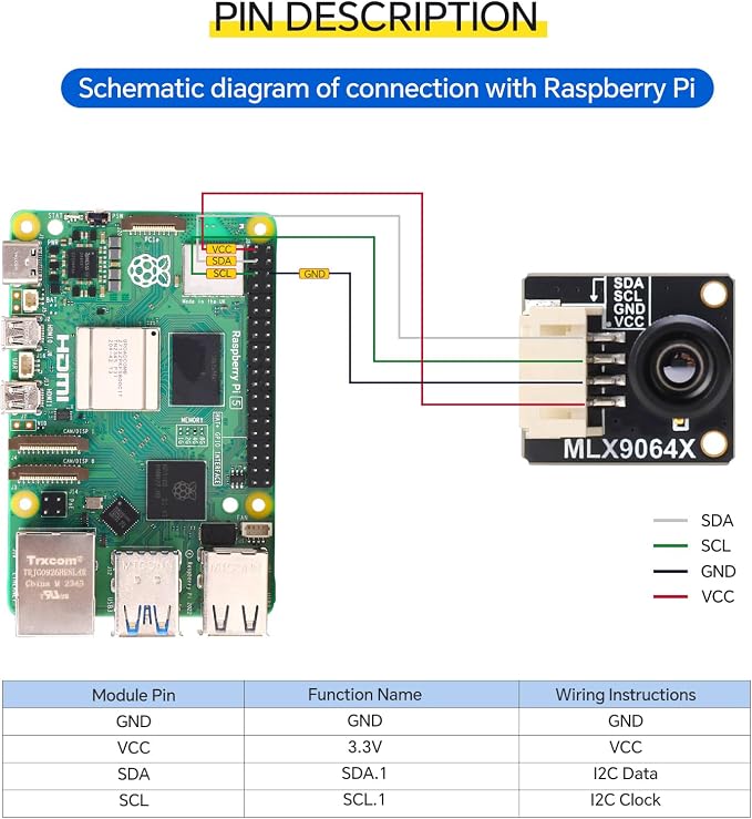 MLX90640-D55 Thermal Imaging Camera, 32x24 IR Array | I2C Interface, Compatible with Raspberry Pi, Arduino and STM32, For firefighting, security monitoring