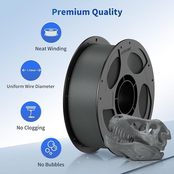 ANYCUBIC PLA 3D Printer Filament Bundle 4KG, 3D Printing PLA Filament 1.75mm Dimensional Accuracy +/- 0.02mm, 4 Pack 1KG Reusable Spool (2.2 lbs), 2 Pack of Texture Grey & 2 Pack of Black