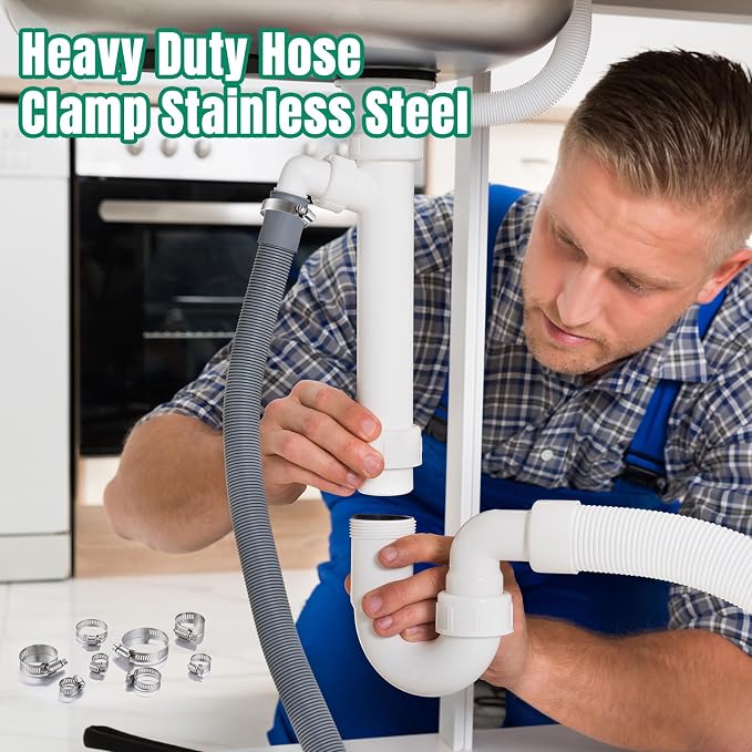 Shimeyao 300 Pcs Hose Clamp Assortment (1/4''- 2" (6-51 Mm) Stainless Steel Hose Clamps 304 Stainless Steel Worm Fuel Line Clip for Automotive Plumbing Intercooler Tube