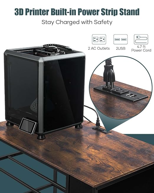 AHOWPD 3D Printer Table with Filaments Storage - 3D Printer Stand Filament Storage Rack Heavy Duty 3D Printer Desk with Drawer for Workshop Studio Office (Brown)