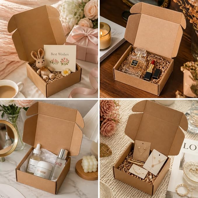 300 Pack 6" x 4" x 1.5" Small Shipping Boxes, Corrugated Mailers Kraft Cardboard Packaging Boxes for Mailing, Crafting, and Small Business Supplies, Brown
