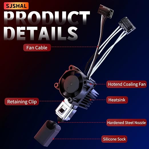Bamboo Lab P1P, P1S Hotend Complete Kit, Full Assembly Hardened Steel Hot End with 0.4mm Nozzle, Cooling Fan, Thermistor,and Extruder Heating Block Replacement for P1 Series 3D Printer