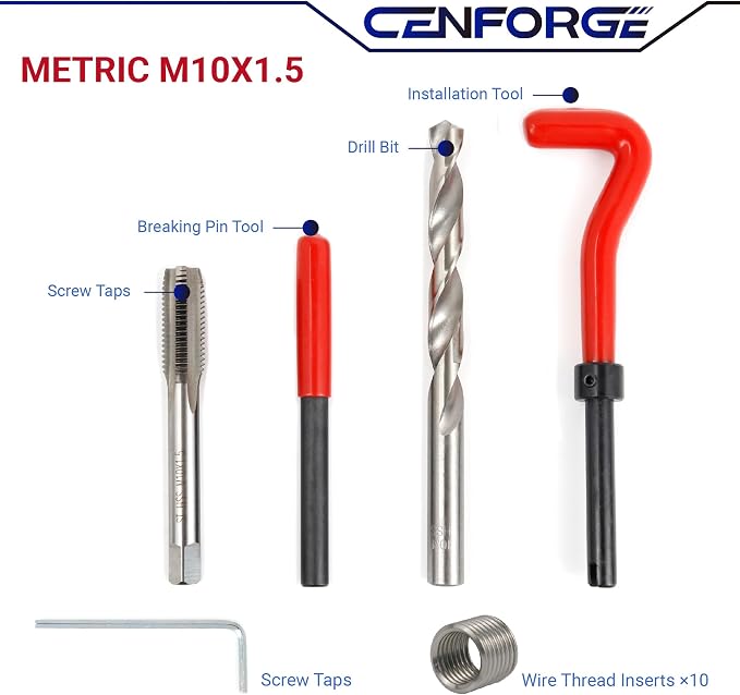 M10x1.5 Helicoil Thread Repair Kit, Metric HSS Drill Helicoil Repair Kit for Rethreading Internal Threads with Carry Case, 15PCS