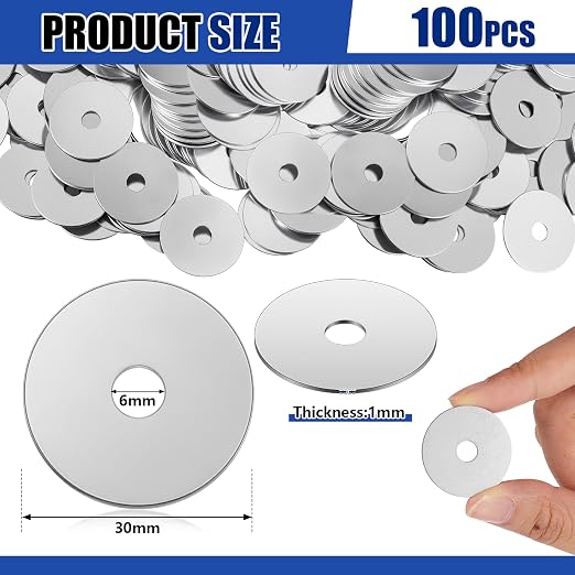 Yaocom 100 Pieces 1/4" x 1-1/4" Zinc Fender Washers Thickness 1mm Fender Washers for Wood and Wet Environment