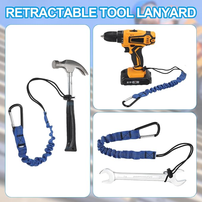 MECCANIXITY Retractable Tool Lanyard 2ft with Single Aluminum Buckle and Adjustable Loop End, Maximum Weight Limit 10KG / 22lb, Safety Fall Protection Tools Leash, 4 Colors 12 Pack
