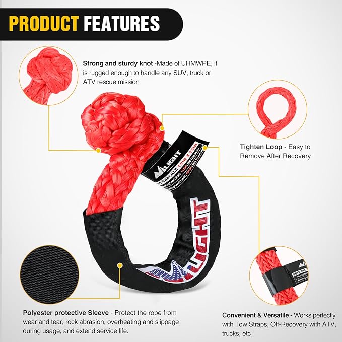 Nilight Synthetic Soft Shackle 1/2" x 24" & Recovery Ring Kit - 56,000 LBS Shackle Breaking Strength with 46,000 LBS MBS Snatch Pulley for 4x4 Truck SUV ATV UTV Off-Road Vehicle Extraction (Red)