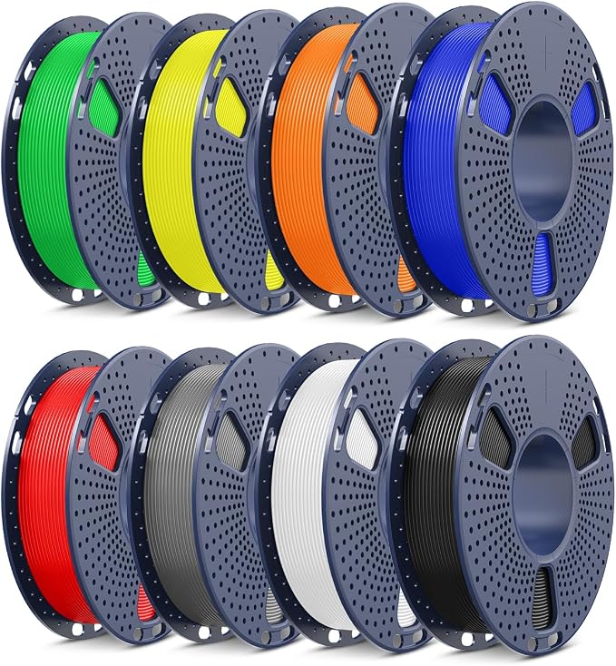 SUNLU Upgrade PLA+2.0 Filament Bundle, 3D Printer Filament Bundle Multicolor, Fit Bambu Labs Printer, Black+White+Grey+Red+Blue+Green+Yellow+Orange