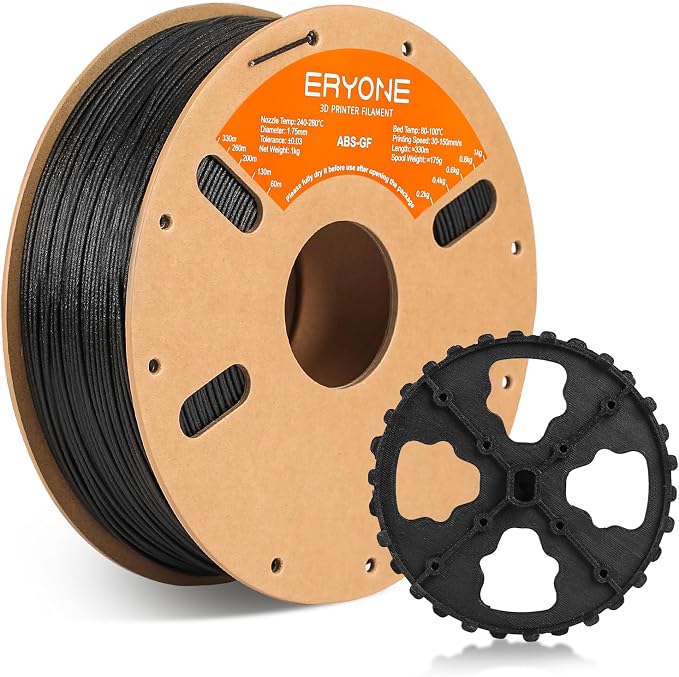 ERYONE ABS Filament, ABS+ 3D Printer Filament 1.75mm +/- 0.03mm, Heat Resistant, High Toughness & Impact Resistance, 1kg (2.2LBS)/Spool, ABS Glass Fiber Black