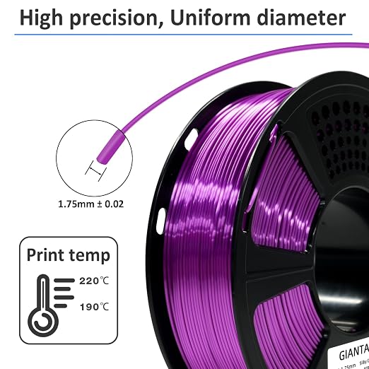 GIANTARM 3D Printer Filament, Shiny Silk Dark Purple PLA Filament, 1Kg(2.2lbs) Spool, 1.75mm Dimension Accuracy +/- 0.02mm, 3D Printing Filament