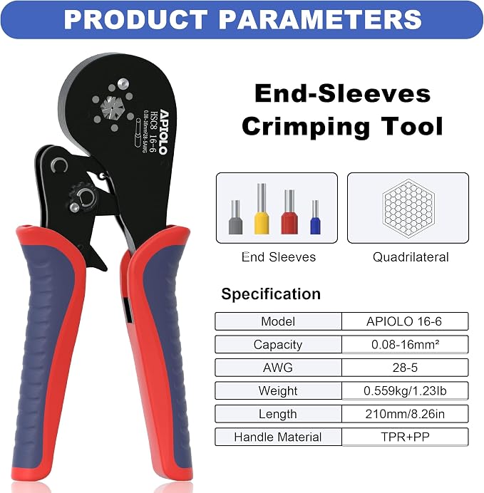 Hexagonal Ferrule Crimping Tool Kit with 1200PCS Ferrules Connectors Wire Ends Terminals(0.08-16mm²/AWG28-5) and Wire Ferrule Kit with 16-6 Ferrules Crimp Tool